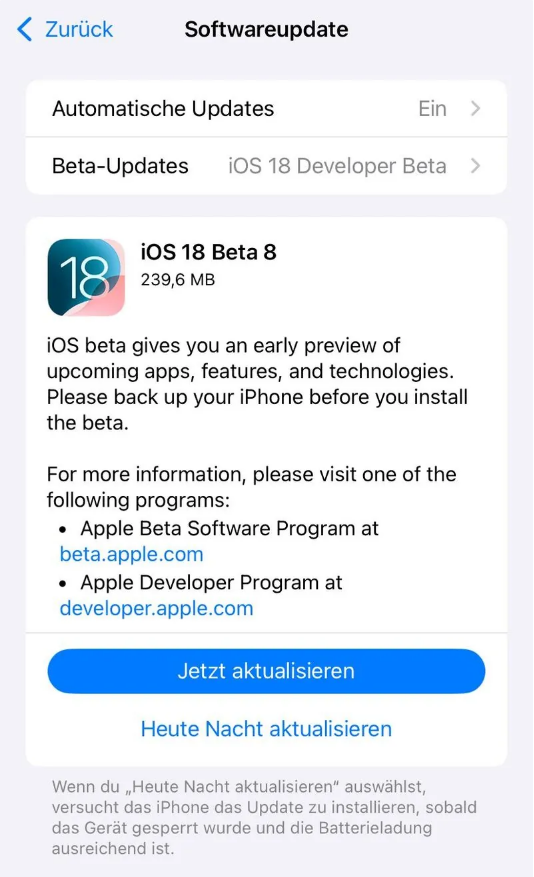 高唐苹果手机维修分享苹果 iOS / iPadOS 18 开发者预览版 Beta 8 发布 